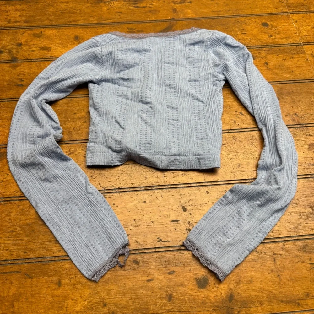 Out from under Blue Ribbed Lace Trim Cropped Long Sleeve‎ Top Women's XS